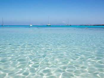 Scenic view of sea against clear blue sky