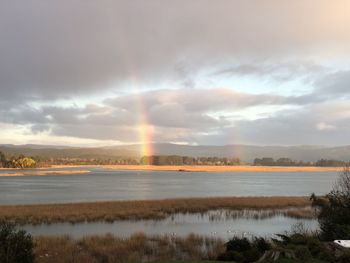 Scenic view of lake against sky during sunset