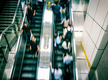 High angle view of escalator at subway station