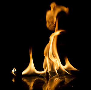 Close-up of illuminated candle against black background