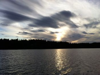 Scenic view of lake against sky during sunset