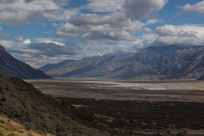 Scenic view of landscape against cloudy sky