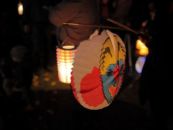 Close-up of illuminated lantern hanging at night