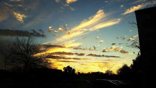 Silhouette of trees against cloudy sky