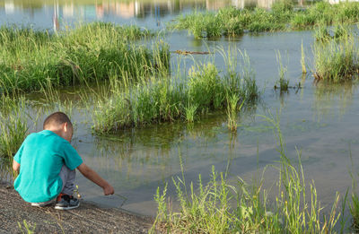 Woman looking at lake