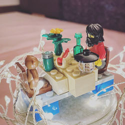 High angle view of toys on table