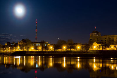 Reflection of illuminated buildings in water at night