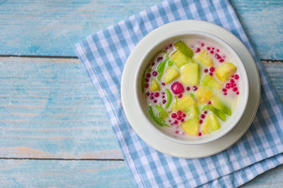 High angle view of food in bowl on table