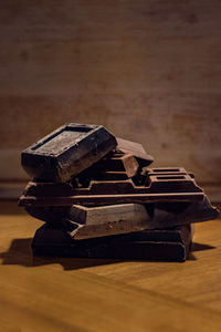 Chocolate peaces and wood