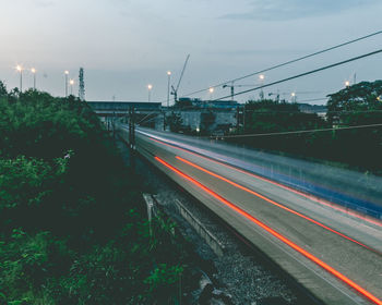 Light trails on railroad track