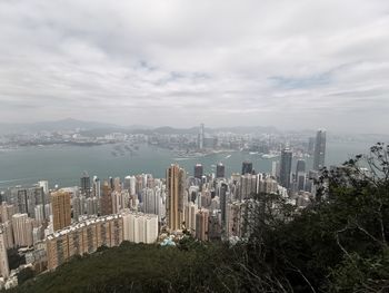 High angle view of buildings against sky