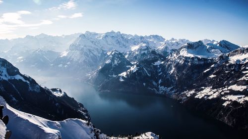 Scenic view of snowcapped mountains against sky