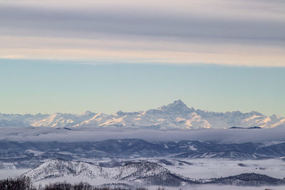 Scenic view of snowcapped mountains against sky