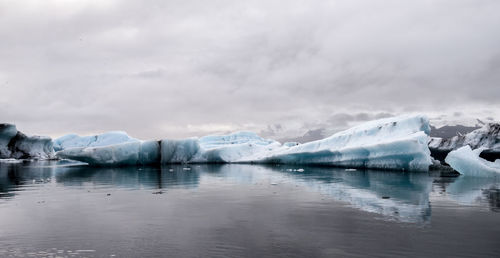 Scenic view of frozen lake against sky