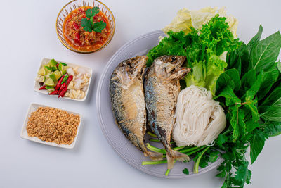 High angle view of food on table