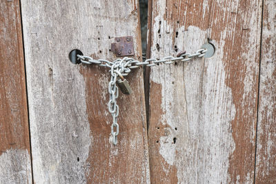 Close-up of padlock on metal door