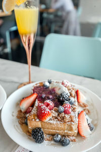 Close-up of breakfast served on table