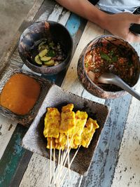 High angle view of food on table