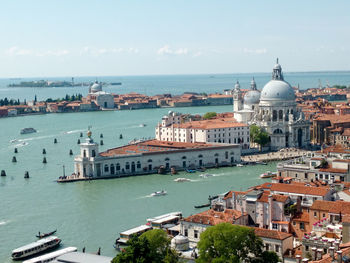 High angle view of buildings in city