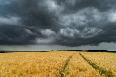 Scenic view of field against cloudy sky
