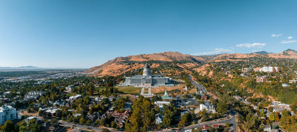 Aerial panoramic view of the salt lake city skyline utah