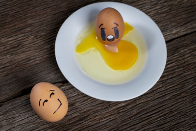 High angle view of breakfast on table
