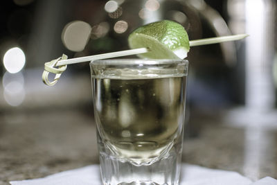 Close-up of drink in glass on table