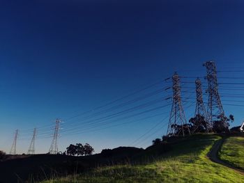 Electricity pylons on countryside landscape