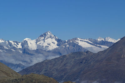 Scenic view of mountains against cloudy sky