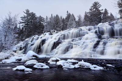 Scenic view of waterfall against clear sky