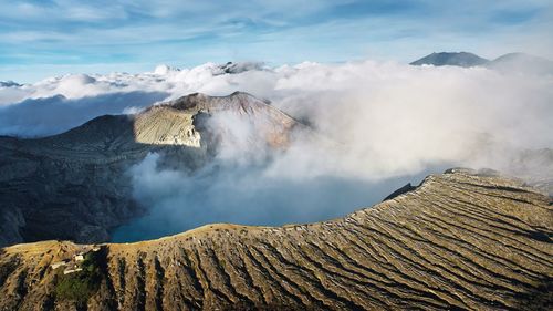 View of smoke emitting from volcanic mountain