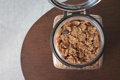 High angle view of breakfast on table