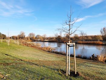 Scenic view of lake against sky