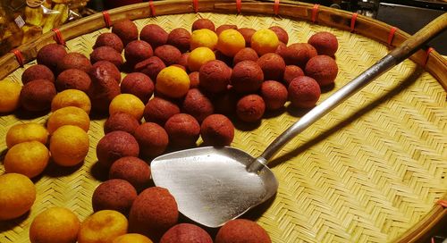 High angle view of apples for sale in market