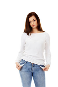 Portrait of a beautiful young woman over white background