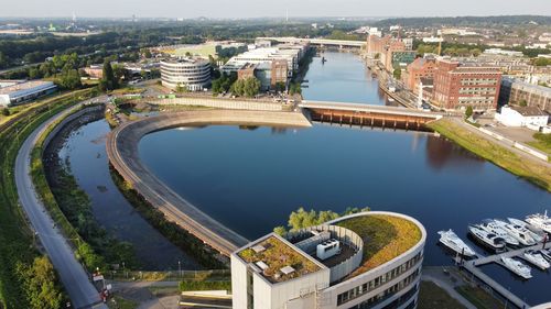 High angle view of bridge over river in city