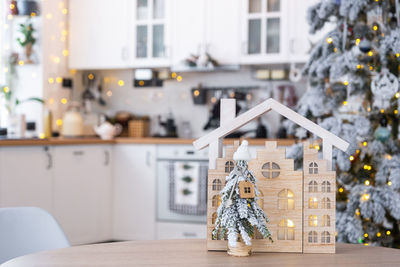 Close-up of christmas presents on table