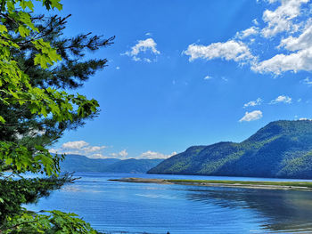 Scenic view of lake against blue sky