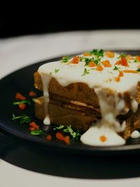 Close-up of food served in plate