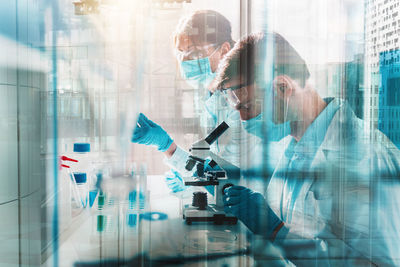 Low angle view of man in laboratory