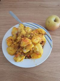 High angle view of breakfast served on table