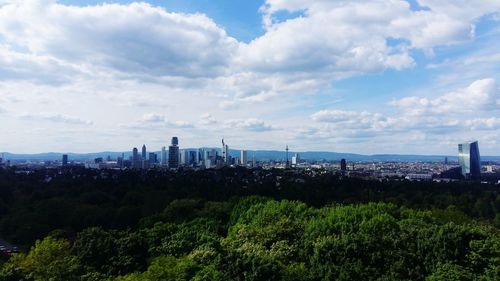 High angle view of buildings against sky