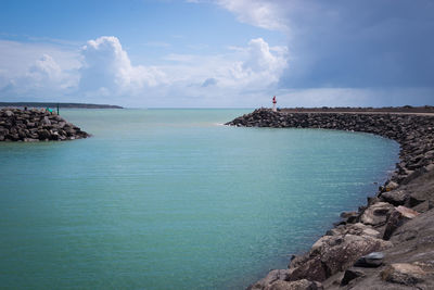 Scenic view of port-bourgenay harbor entrance and levee