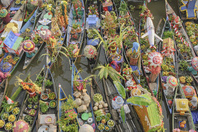 High angle view of vegetables for sale in floating market
