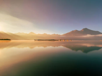 Scenic view of lake against sky during sunset