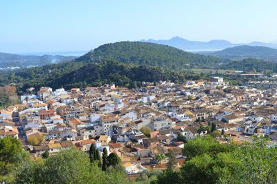 High angle view of townscape against sky