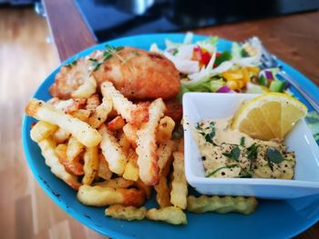 High angle view of meal served on table