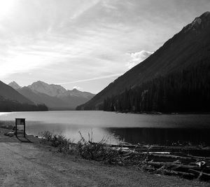 Scenic view of lake against cloudy sky