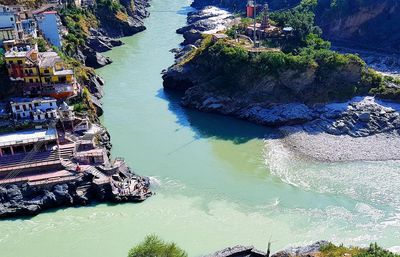 High angle view of sea and rocks