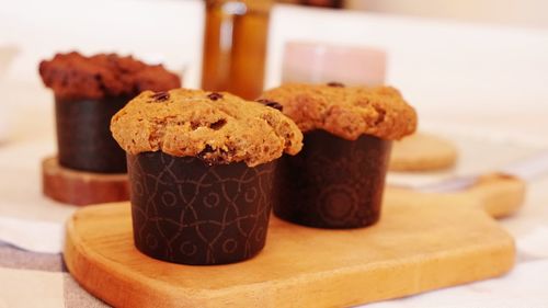 Close-up of cupcakes on table